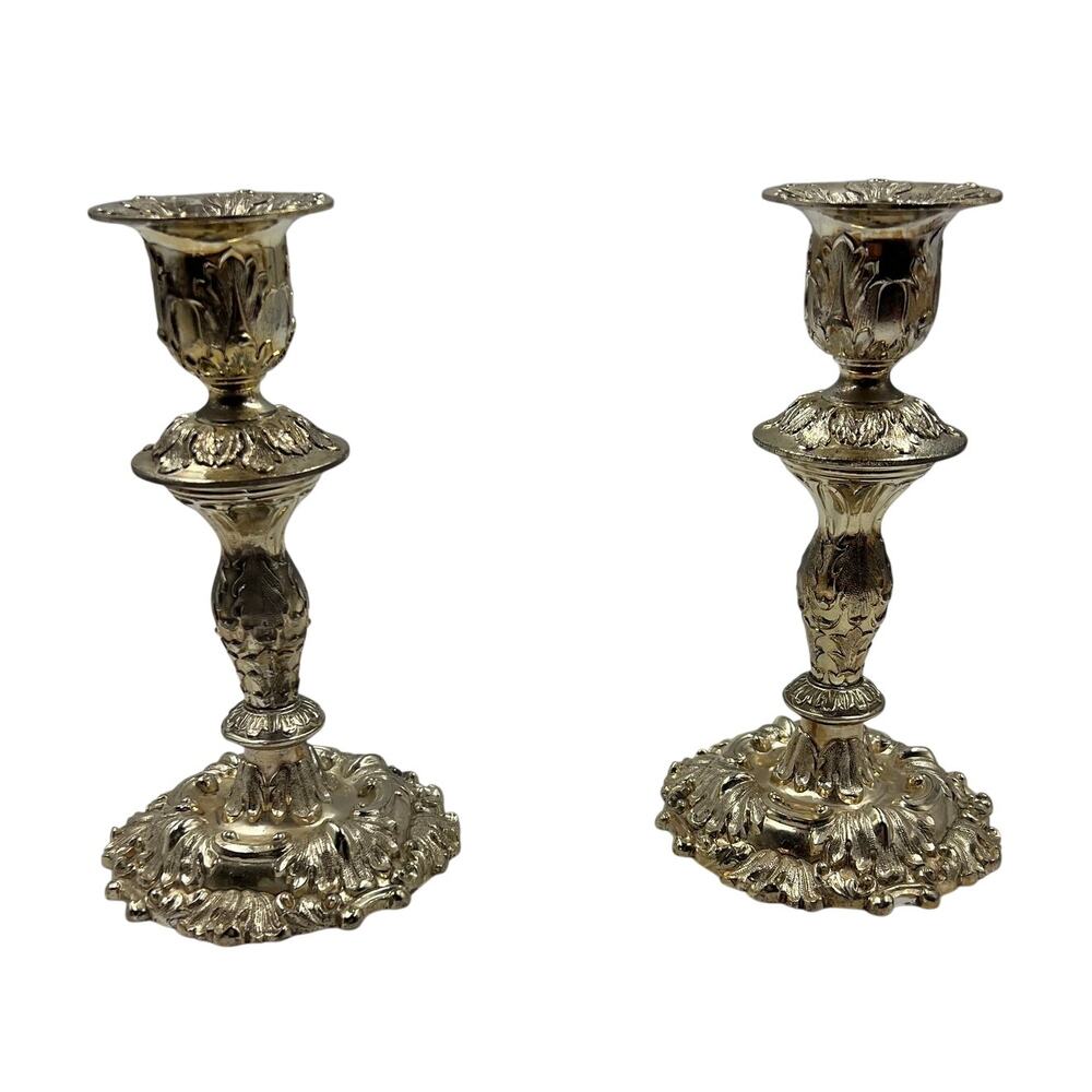 Vintage Leonard Japan Silverplate Candlesticks Pair Ornate Baroque Taper Holders